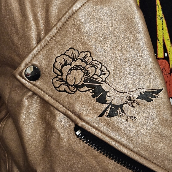 DISNEY Maleficent Sleeping Beauty rose gold faux leather jacket Med.see photos - Picture 3 of 16